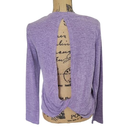 Small Laslulu purple open twist back knit long sleeve top - Picture 1 of 4